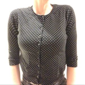 90s Vintage Polka Dot Cardigan Sweater, Quarter Length - Black